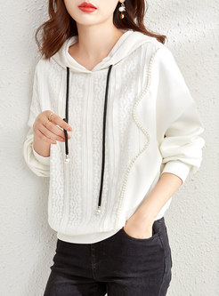 Casual Lace Patchwork Loose Pullover Hoodie