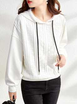 Casual Lace Patchwork Loose Pullover Hoodie