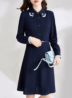 Long Sleeve Belted Pleated A Line Shirt Dress