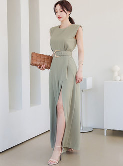 Brief Sleeveless High Waisted Belted Jumpsuits
