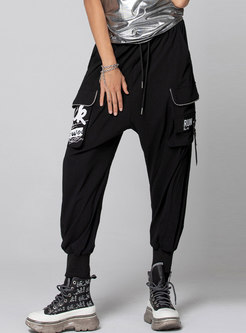 Casual High Waisted Letter Print Cargo Pants