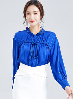 Lantern Sleeve Ruched Pullover Loose Blouse