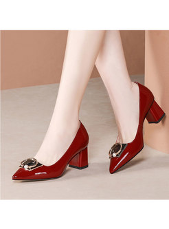 Patent Leather Metal Embellished Chunky Heel Pumps