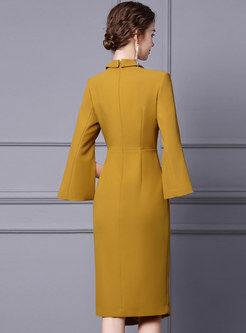 Brief Split Long Sleeve Double-breasted Dress