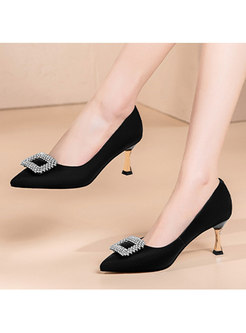 Pointed Toe Square Rhinestone Low-fronted Pumps
