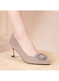 Pointed Toe Square Rhinestone Low-fronted Pumps