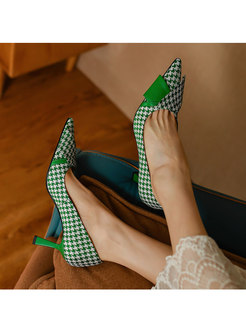 Pointed Toe Houndstooth Bowknot Pumps