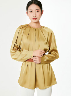 Lantern Sleeve Pullover Ruched Blouse