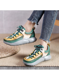 Retro Rounded Toe Color-blocked Platform Sneakers