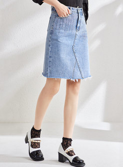 Casual High Waisted Sequin Denim Mini Skirt