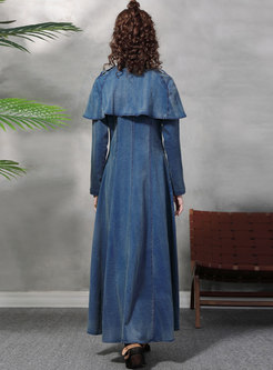 Retro Long Sleeve Cloak Denim Maxi Dress