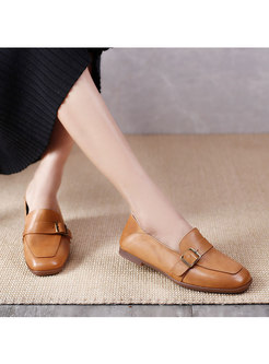 Retro Square Toe Buckle Low Heel Loafers