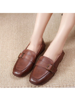 Retro Square Toe Buckle Low Heel Loafers