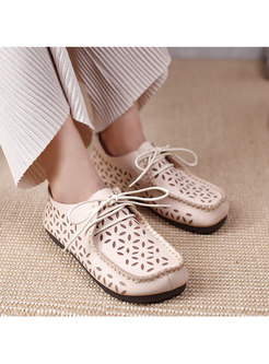 Square Toe Print Lace-up Soft Sole Loafers