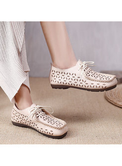 Square Toe Print Lace-up Soft Sole Loafers