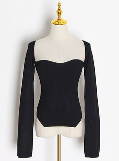 Sexy Square Neck Pullover Asymmetric Sweater