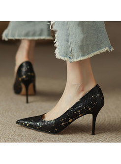 Chic Pointed Toe Plaid Snake Print Pumps