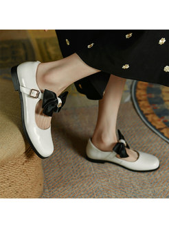 Retro Rounded Toe Bowknot Low-fronted Loafers
