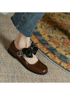 Retro Rounded Toe Bowknot Low-fronted Loafers