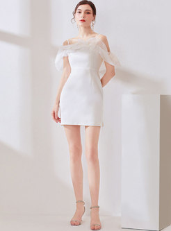White Off-the-shoulder Mesh Mini Bodycon Dress