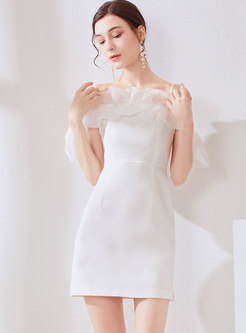 White Off-the-shoulder Mesh Mini Bodycon Dress