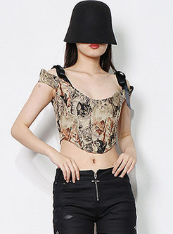 Crew Neck Animal Embroidered Cropped Camisole