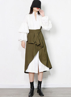 Lantern Sleeve Long Shirt Dress & Asymmetric Skirt