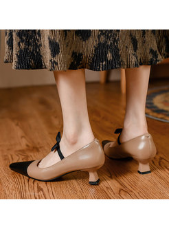Color-blocked Bowknot Low-fronted Pumps