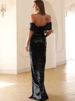 Sexy Off-the-shoulder Sequin Patchwork Long Prom Dress