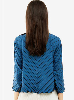 Casual Long Sleeve Pleated Single-breasted Blouse