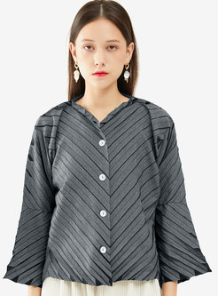 Casual Long Sleeve Pleated Single-breasted Blouse
