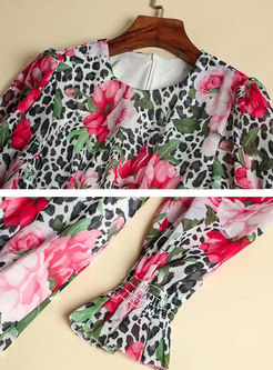 Long Sleeve Leopard Print Silk Boho Maxi Dress