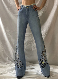 Low Rise Embroidered Straight Jeans