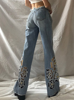 Low Rise Embroidered Straight Jeans
