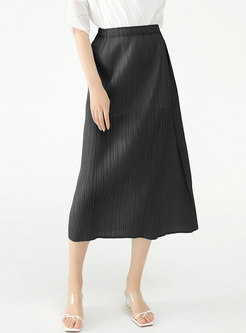 Casual High Waisted Straight Long Pleated Skirt