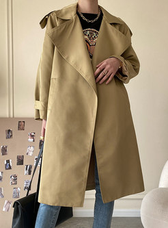 Casual Lapel Knee-length Straight Trench Coat