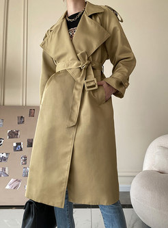 Casual Lapel Knee-length Straight Trench Coat