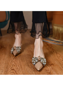 Pointed Toe Plaid Bowknot Low Heel Shoes