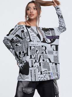 Plus Size Crew Neck Letter Print Pullover Knit Tee