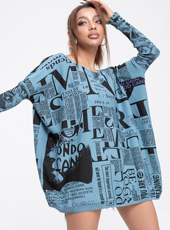 Plus Size Crew Neck Letter Print Pullover Knit Tee