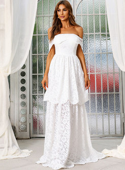 Off-the-shoulder Lace Long Wedding Bridesmaid Dress