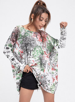 Plus Size Print Pullover Loose Knit Top