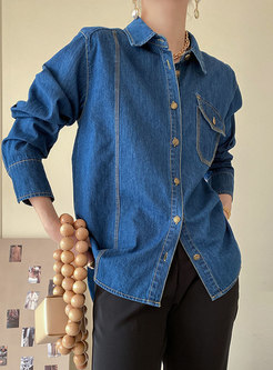 Casual Single-breasted Denim Loose Blouse