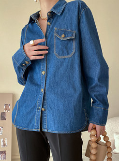 Casual Single-breasted Denim Loose Blouse