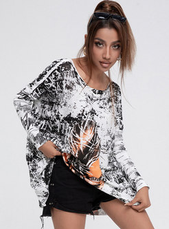 Plus Size Print Pullover Loose Knit Tops