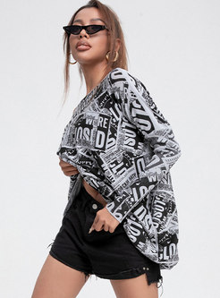 Plus Size Letter Print Pullover Loose Knit Tee