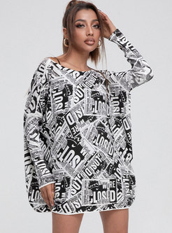 Plus Size Letter Print Pullover Loose Knit Tee