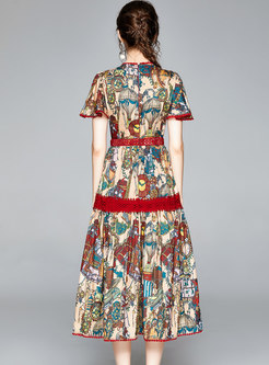 Ruffle Sleeve Floral Big Hem Midi Dress