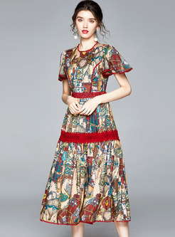 Ruffle Sleeve Floral Big Hem Midi Dress