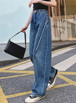 Casual High Waisted Jean Wide Leg Pants